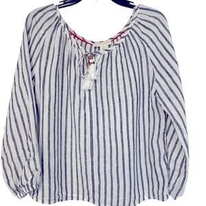 Cynthia Rowley Black and White Puff Sleeve  Linen Blouse size small